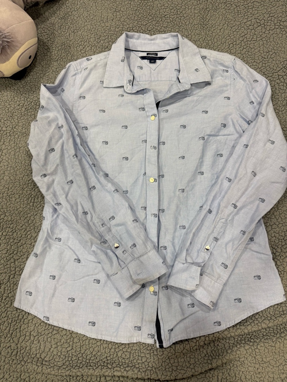 Tommy Hilfiger Light Blue Patterned Long-Sleeve Dress Shirt